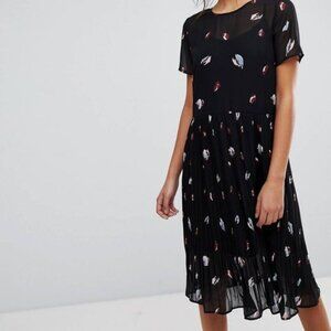 ASOS Selected Femme Printed Dress With Pleated Skirt - Black / EU 36